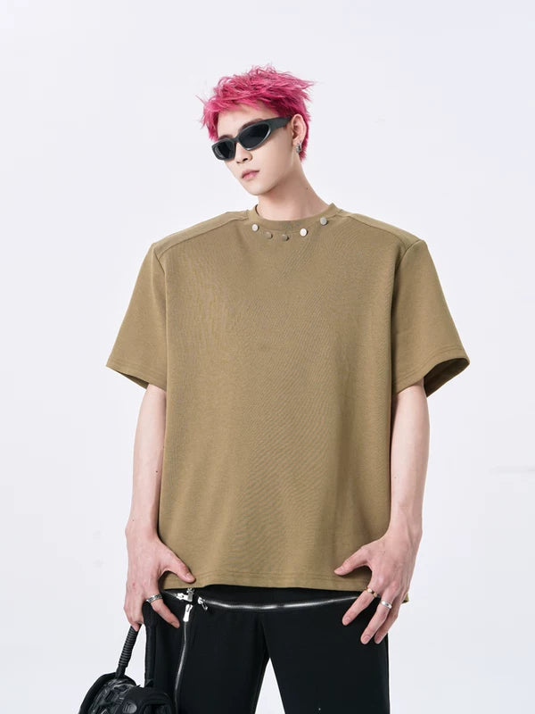 Metallic Studded Padded Shoulder T-Shirt 2