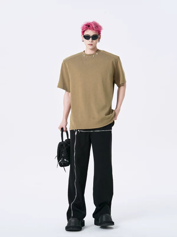 Metallic Studded Padded Shoulder T-Shirt 4