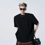 5168776242069,5168776242070,5168776242071, Metallic Studded Padded Shoulder T-Shirt