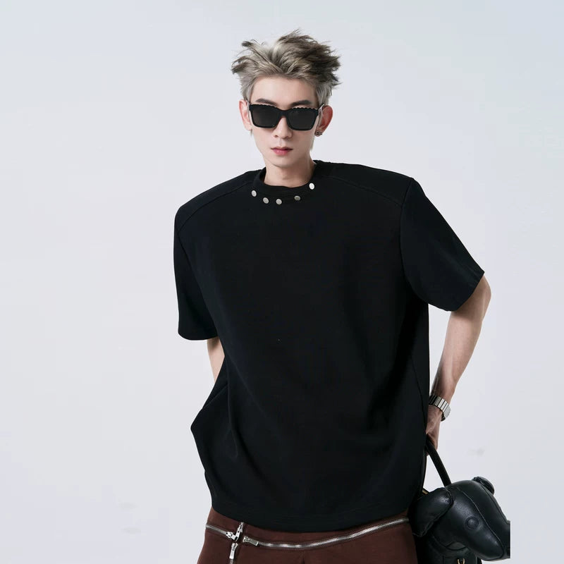 5168776242069,5168776242070,5168776242071, Metallic Studded Padded Shoulder T-Shirt