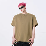 5168776242072,5168776242073,5168776242074, Metallic Studded Padded Shoulder T-Shirt