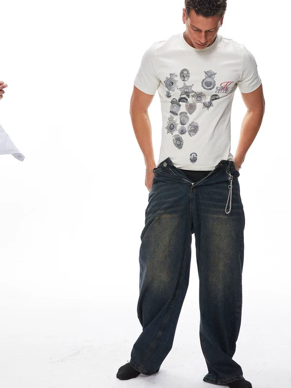 6042162135005,6042162135006,6042162135007, Military Badge Print Short-Sleeve T-Shirt