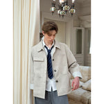 Minimalist Lapel Collar Jacket with Spliced Cuffs 2