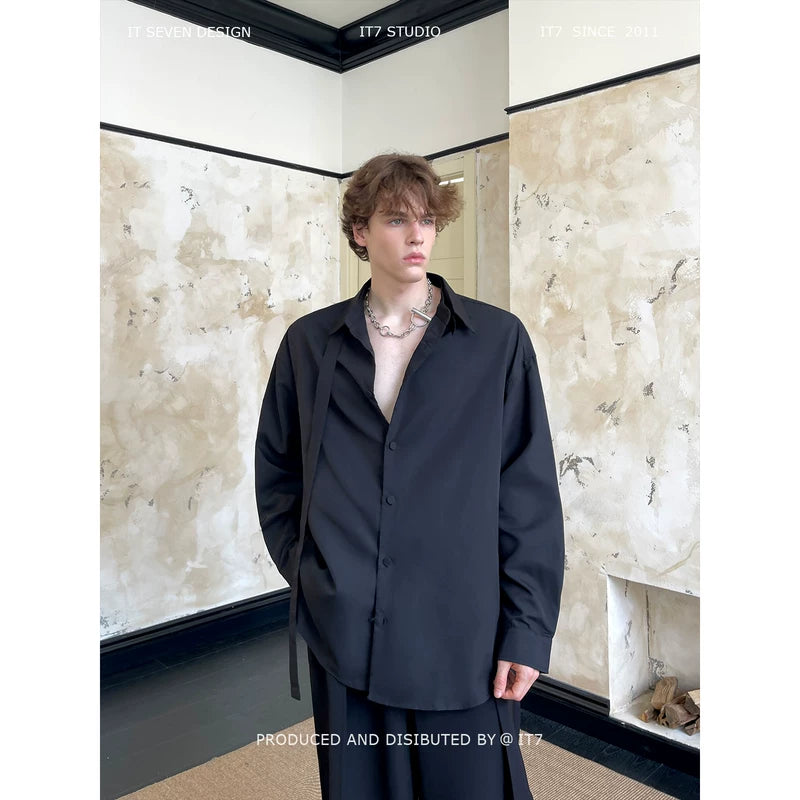 Minimalist Long-Sleeve Shirt with Tie Detail 1
