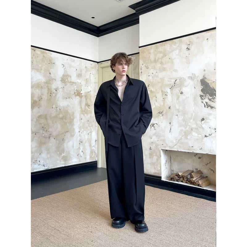 Minimalist Long-Sleeve Shirt with Tie Detail 2