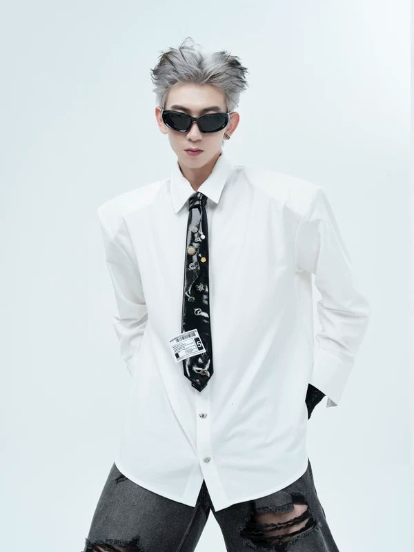 Minimalist Padded Shoulder Button-Down Shirt 2