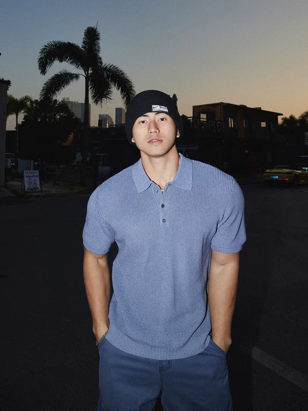 Minimalist Ribbed Knit Polo Shirt 1