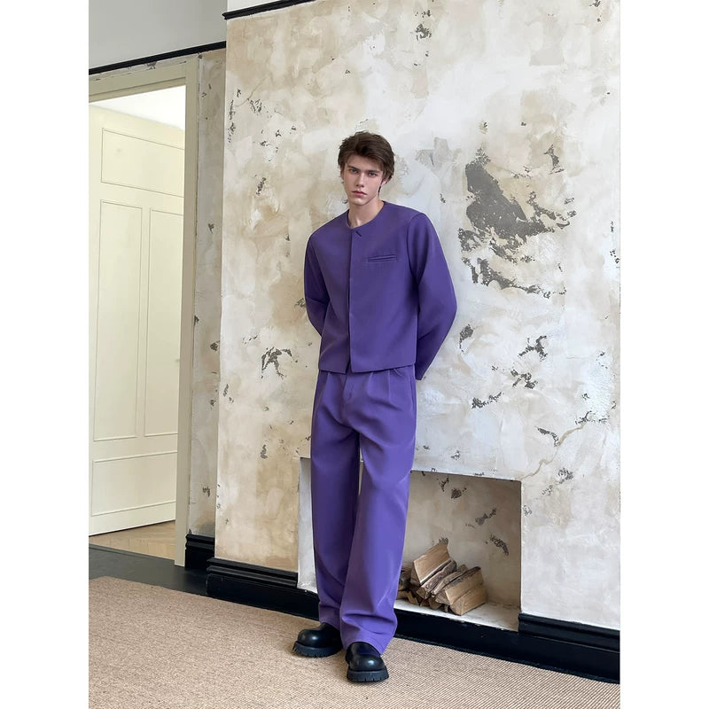 Minimalist Round Neck Blazer and Pants Set 2