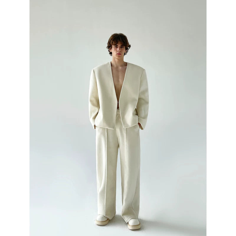 Minimalist Wool Cardigan Pants and Scarf Set 2