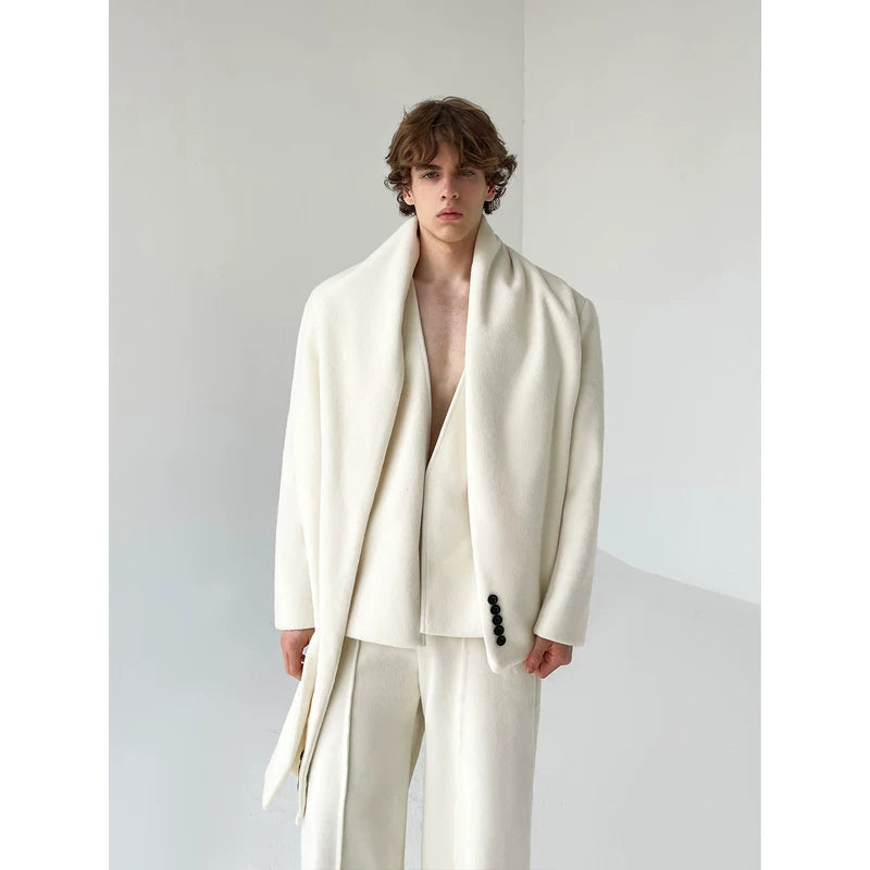 Minimalist Wool Cardigan Pants and Scarf Set 4
