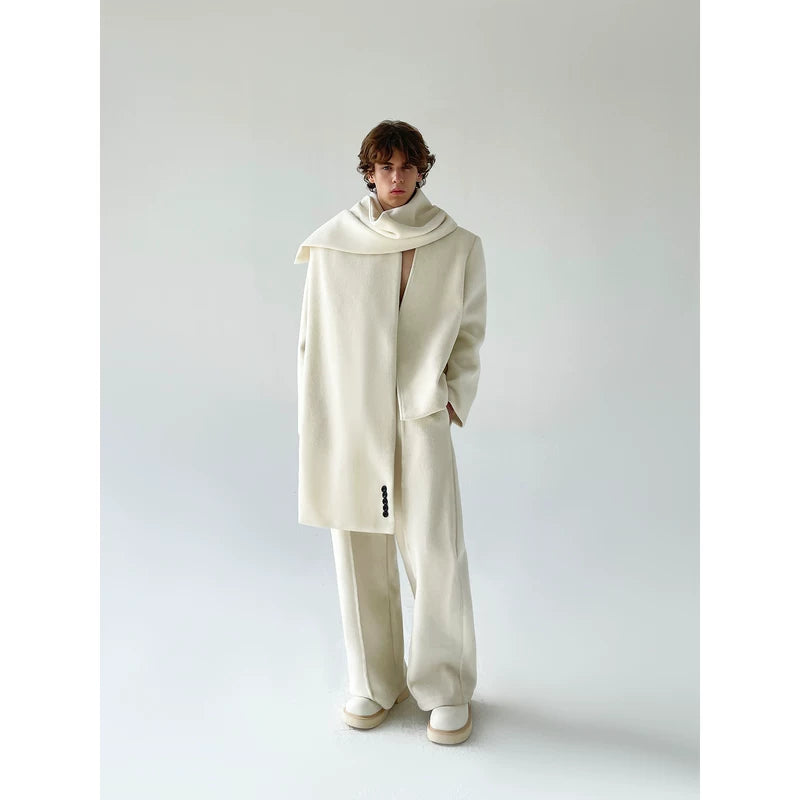 Minimalist Wool Cardigan Pants and Scarf Set 5