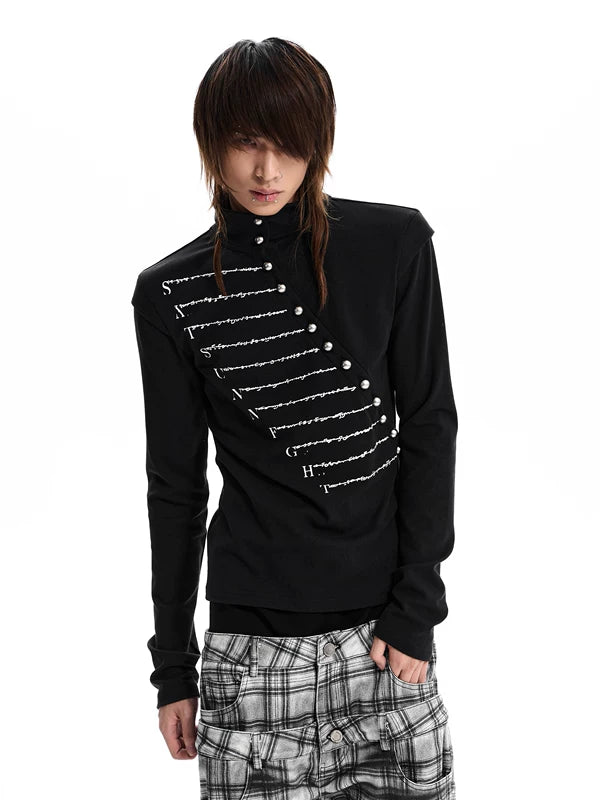 Mock Neck Long Sleeve Graphic T-Shirt 1