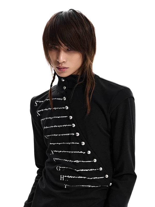 Mock Neck Long Sleeve Graphic T-Shirt 2