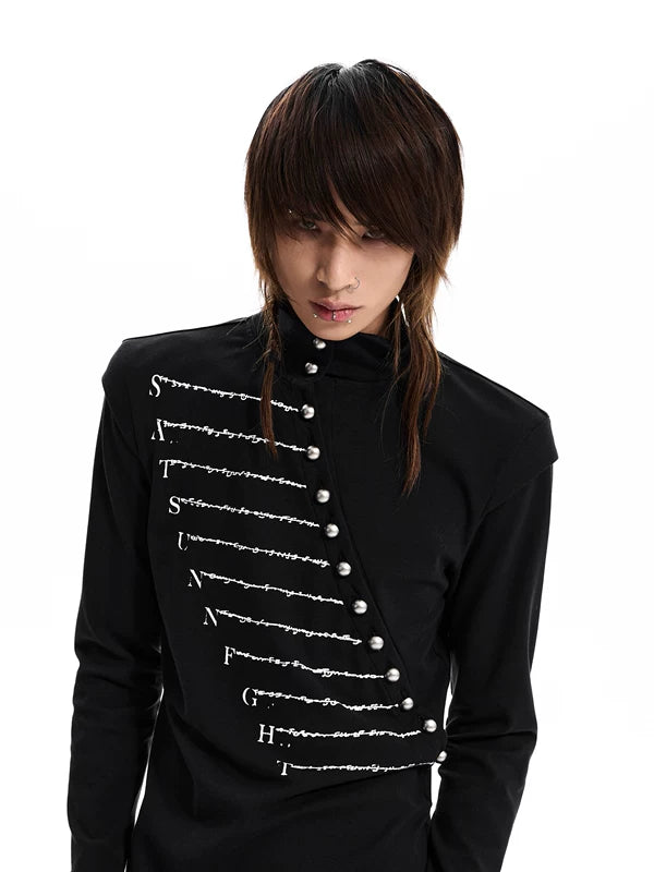 Mock Neck Long Sleeve Graphic T-Shirt 3