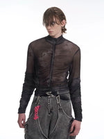 Mock Neck Mesh Zipper Slim Shirt 2