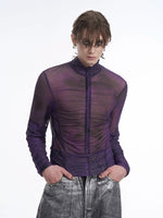 Mock Neck Mesh Zipper Slim Shirt 3