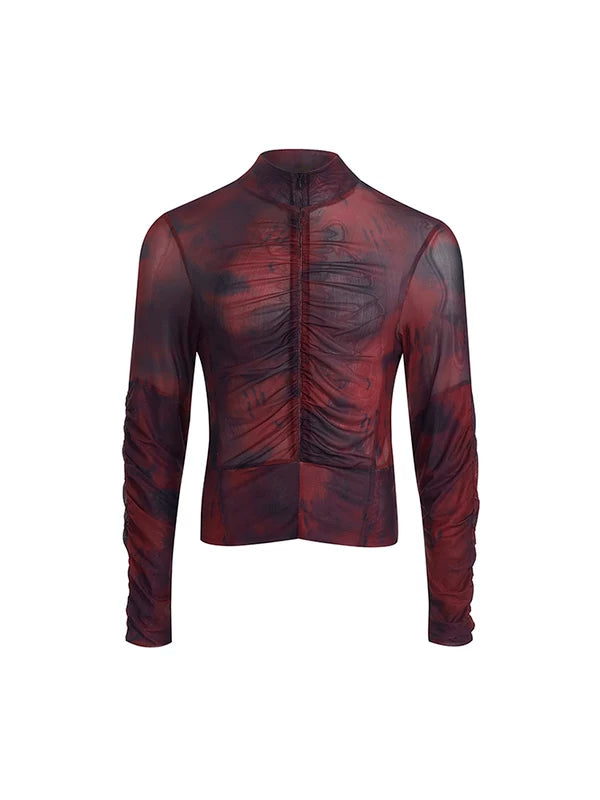 Mock Neck Mesh Zipper Slim Shirt 5