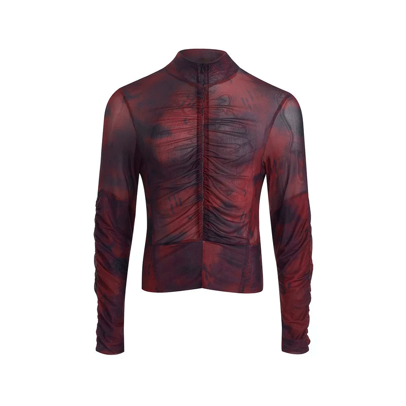 5714200648632,5714200648633,5714200648634,5714200648635, Mock Neck Mesh Zipper Slim Shirt