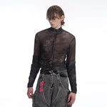 5714200648636,5714200648637,5714200648638,5714200648639, Mock Neck Mesh Zipper Slim Shirt