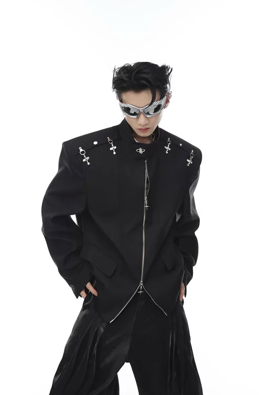 6204944662923,5183545982627,5183545982628,5183545982629, Mock Neck Metal Buckle Padded Jacket