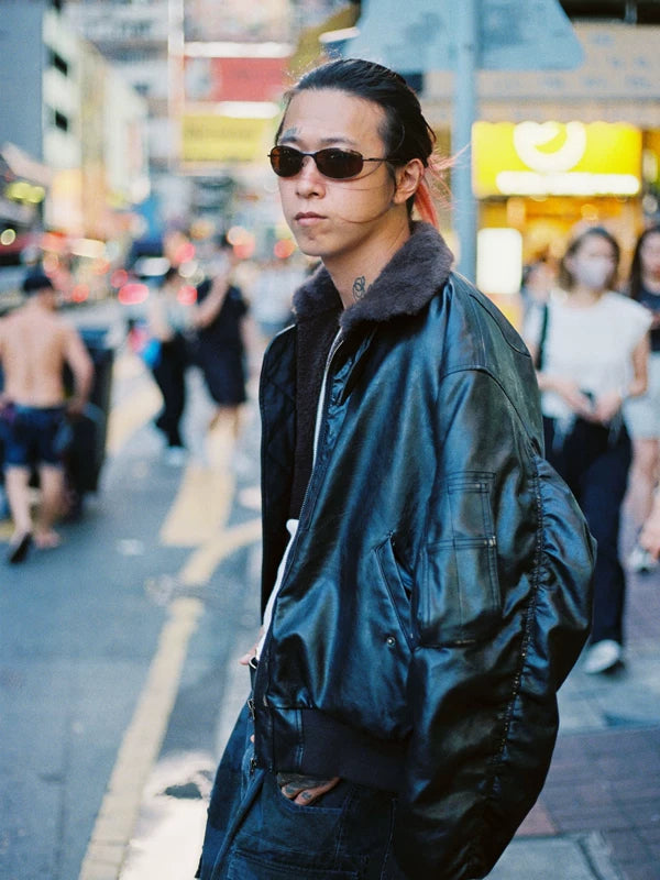 PU Leather Bomber Jacket with Faux Fur Collar 4