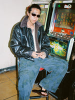 PU Leather Bomber Jacket with Faux Fur Collar 5