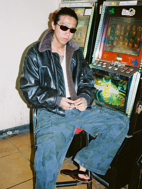 PU Leather Bomber Jacket with Faux Fur Collar 5
