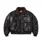 5943371176960,5943371176961,5943371176962,5943371176963, PU Leather Bomber Jacket with Faux Fur Collar