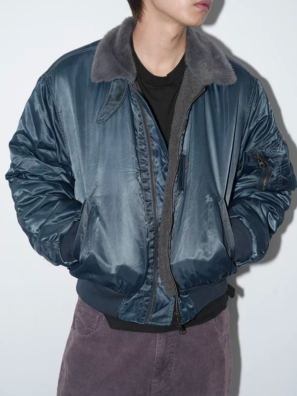 Faux Shearling Collar Bomber Jacket 1