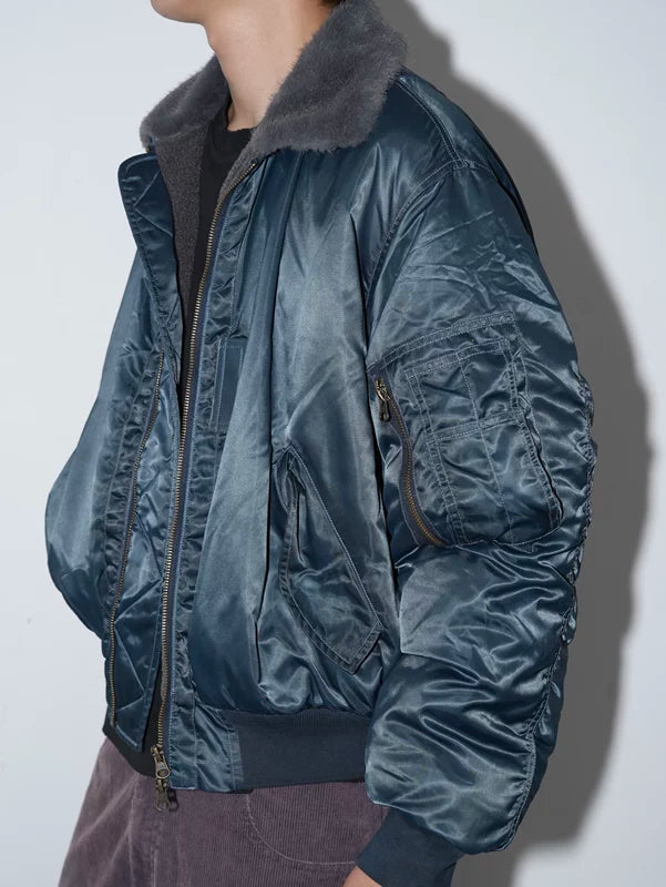 Faux Shearling Collar Bomber Jacket 2