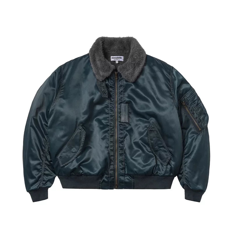 6151767658133,6151767658134,6151767658135,6151767658136, Faux Shearling Collar Bomber Jacket
