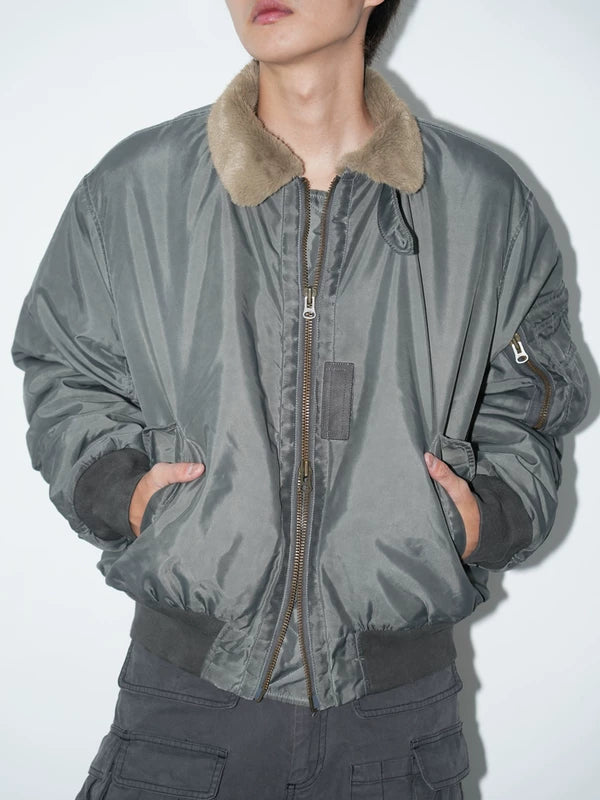 Faux Shearling Collar Bomber Jacket 3