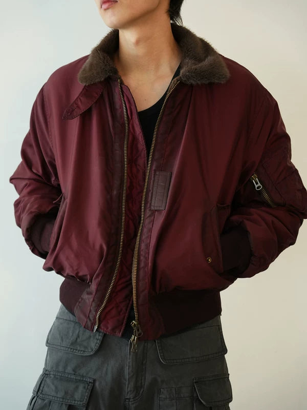 Faux Shearling Collar Bomber Jacket 5