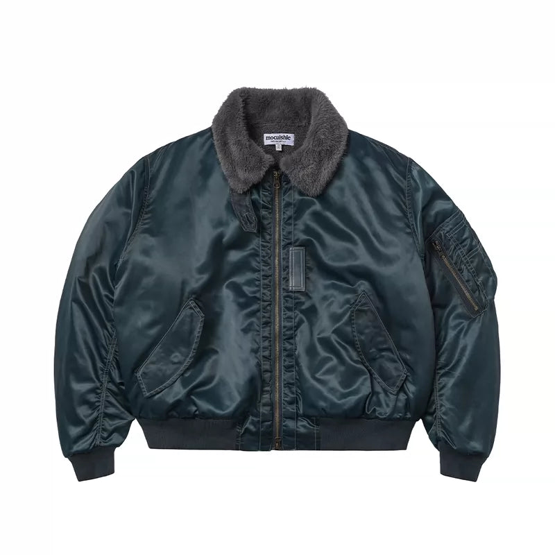 5943756576424,5943756576425,5943756576426,5943756576427, Faux Shearling Collar Bomber Jacket