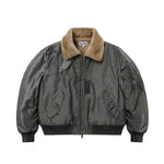 6116075747171,6116075747173,6116075747175,6116075747177, Faux Shearling Collar Bomber Jacket