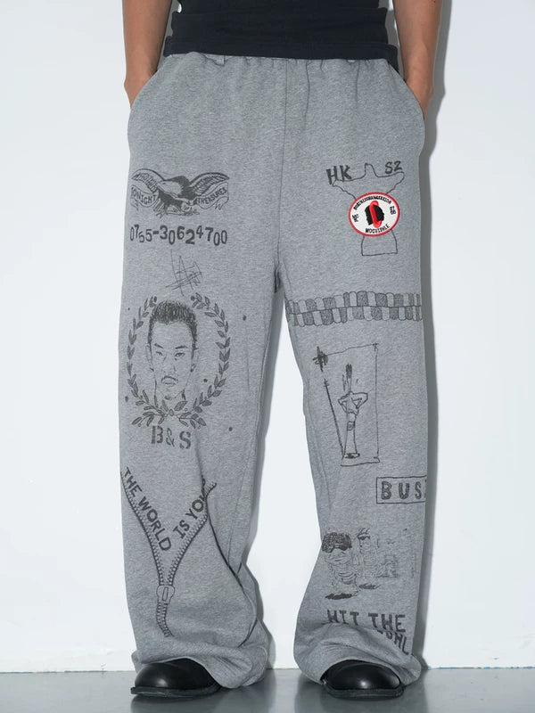 Graphic Print Fleece Sweatpants Pants 1
