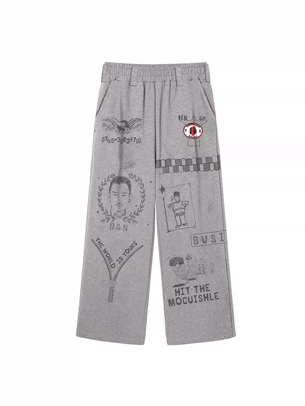 Graphic Print Fleece Sweatpants Pants 4