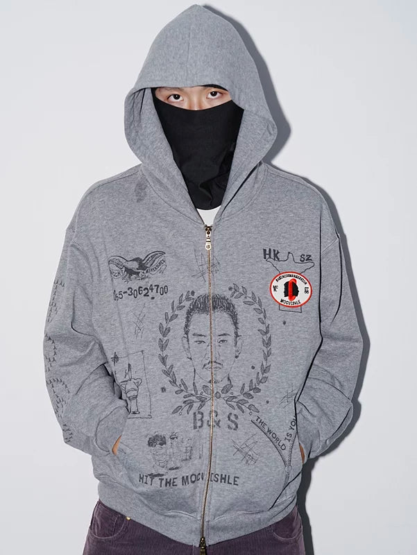 Graphic Zip Front Hoodie 1