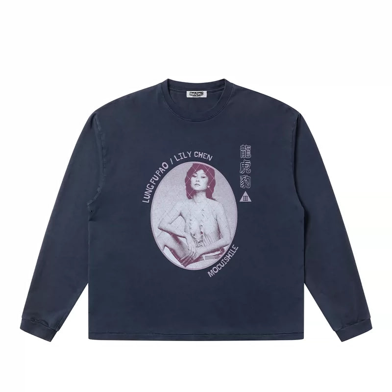 6071137154217,6071137154218,6071137154219,6071137154220, Graphic Long Sleeve LUNG FU BAO T-Shirt