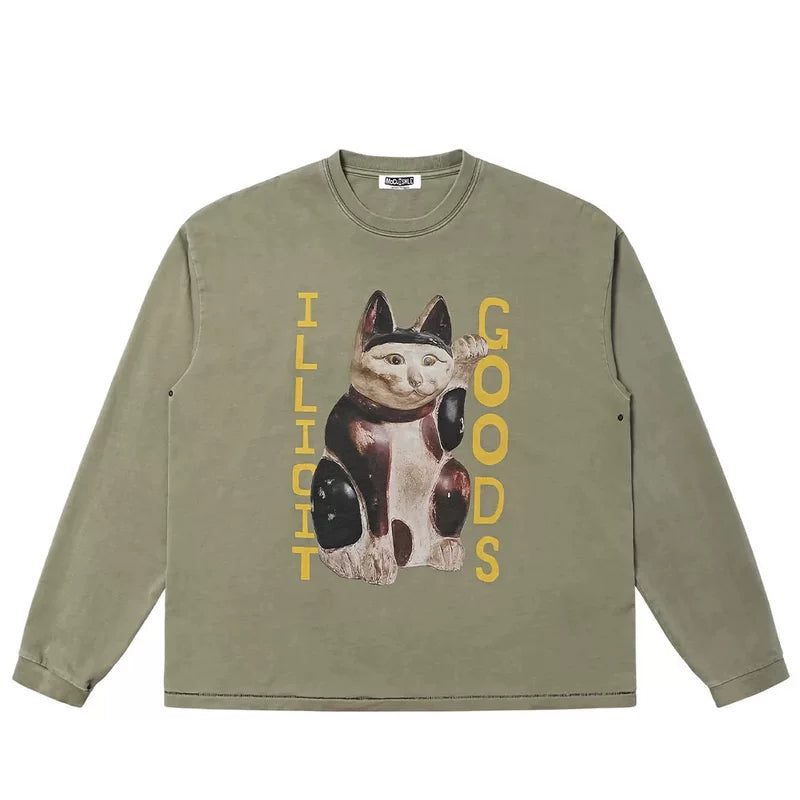 5938424365621,5938424365624,5938424365627,5938424365630, Illicit Goods Cat Graphic Long-Sleeve T-Shirt