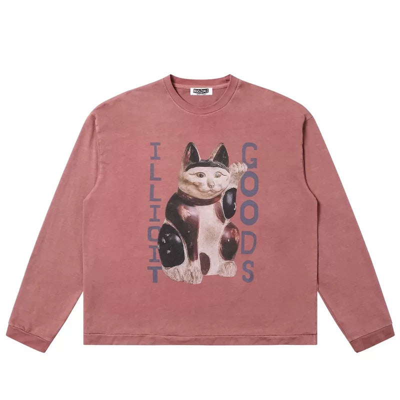 5938424365623,5938424365626,5938424365629,5938424365632, Illicit Goods Cat Graphic Long-Sleeve T-Shirt