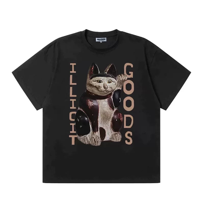 6042089321627,6042089321628,6042089321629,6042089321630, Illicit Goods Lucky Cat Graphic T-Shirt