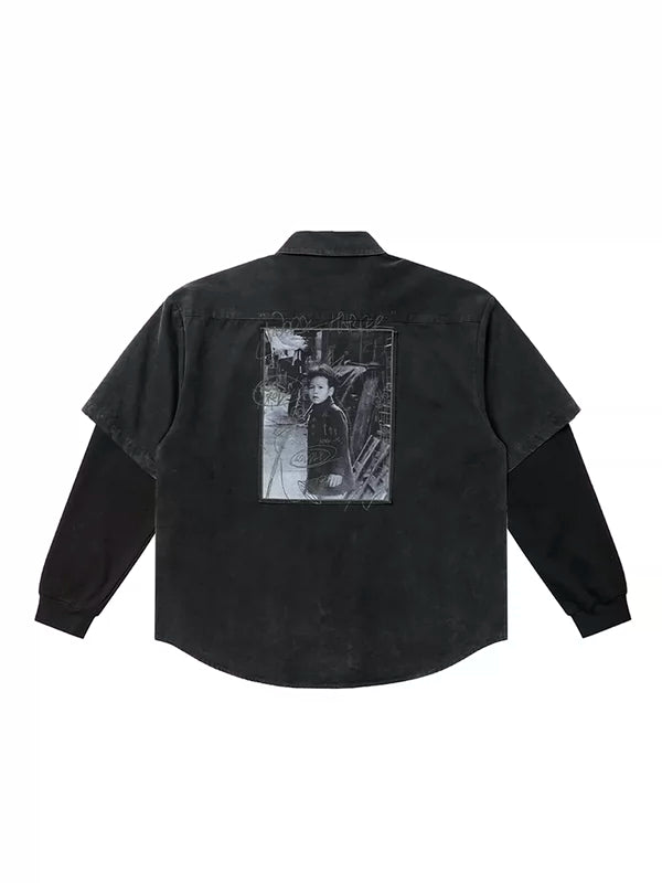 Graphic Back Faux Layered Shirt 3