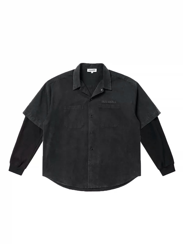 Graphic Back Faux Layered Shirt 4