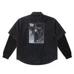 6112876634343,6112876634344,6112876634345,6112876634346, Graphic Back Faux Layered Shirt