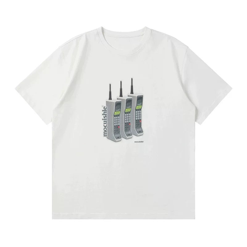 5890868596795,5890868596797,5890868596799,5890868596801,5890868596803, Retro Cell Phone Graphic Short-Sleeve T-Shirt