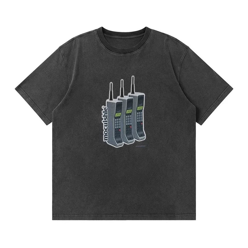 5890868596796,5890868596798,5890868596800,5890868596802,5890868596804, Retro Cell Phone Graphic Short-Sleeve T-Shirt