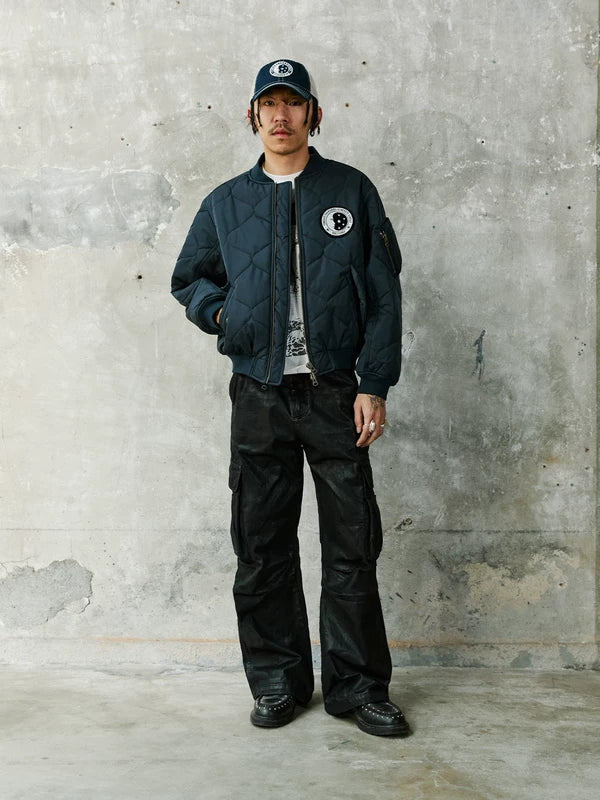 Quilted Cotton Bomber Jacket with Patch 1