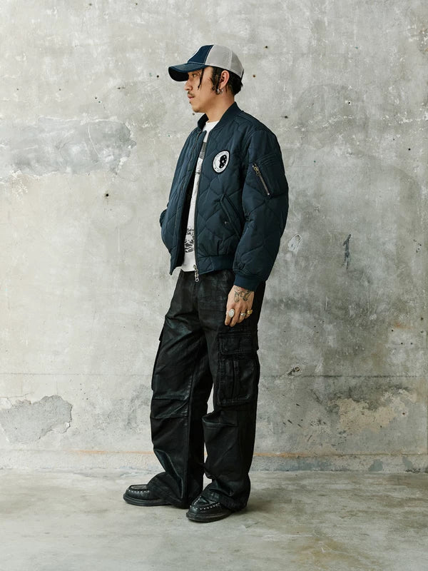 Quilted Cotton Bomber Jacket with Patch 2