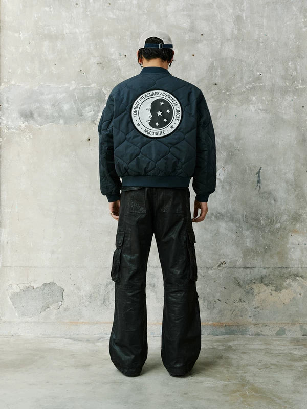 Quilted Cotton Bomber Jacket with Patch 3